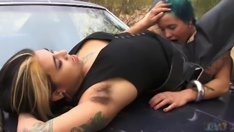 lick fisting hairy european eating lesbian tattoo orgasm outdoor piercing pussy car couple