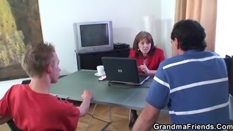 grandma friendly high definition 3some mature office threesome business woman