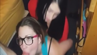 slut oral kiss glasses 3some threesome bisexual blowjob amateur