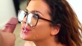 glasses huge cum face fucked face brown swallow pov brunette cum swallowing cumshot facial